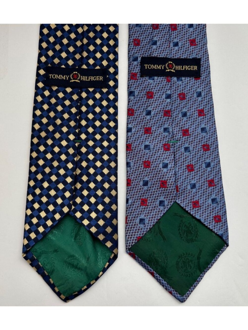 2 VTG Tommy Hilfiger Men's Silk Ties Two-Tone Geometric Blue Red Golden-Yellow - Picture 2 of 8